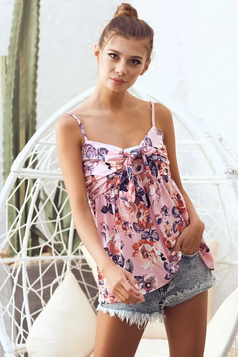BiBi Floral Printed Jersey Knit with Tie Ribbon Front