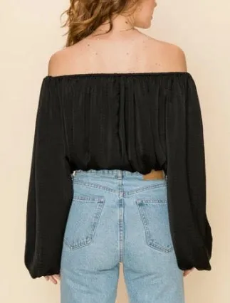 Bishop Sleeve Satin Off the Shoulder Crop Top