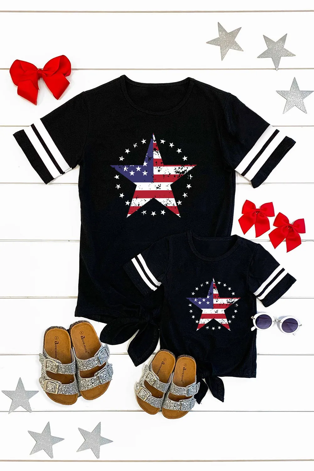 Black Flag Star Tie Front Graphic T Shirt