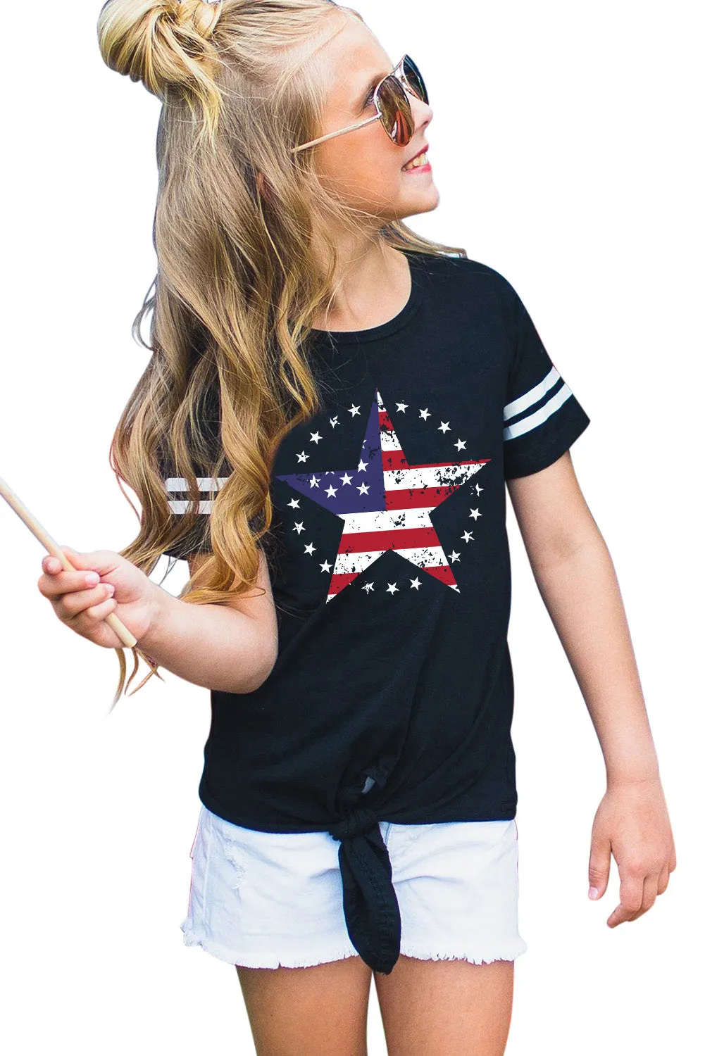 Black Flag Star Tie Front Graphic T Shirt