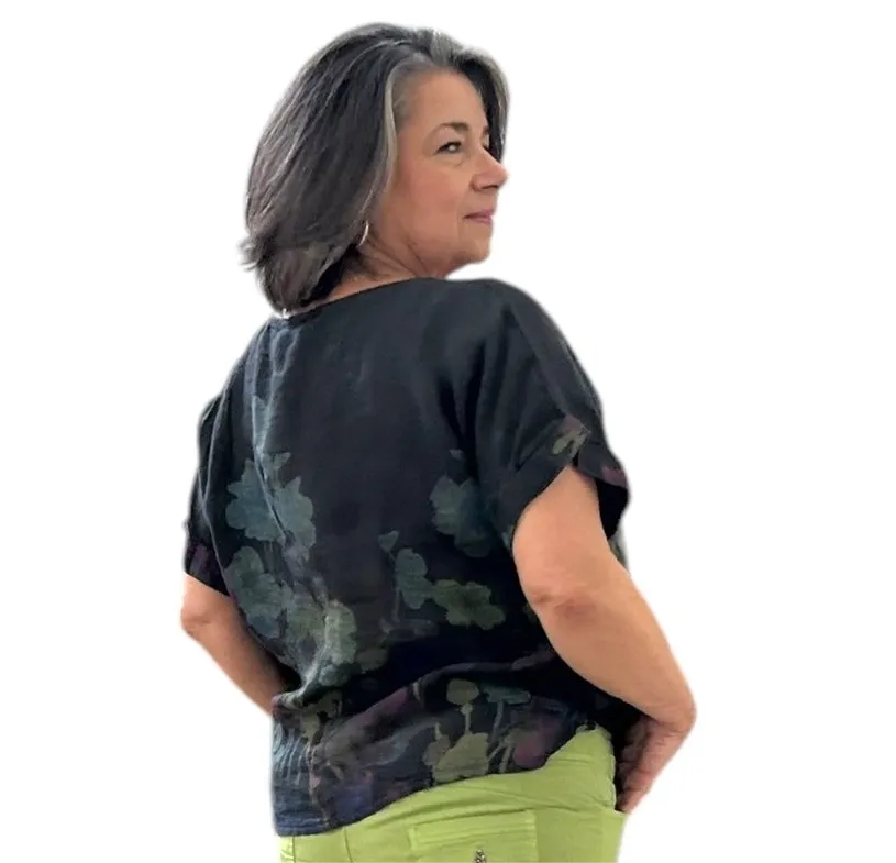 Black Flora Linen Top *BEST SELLER*