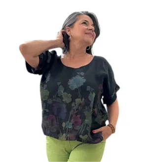 Black Flora Linen Top *BEST SELLER*