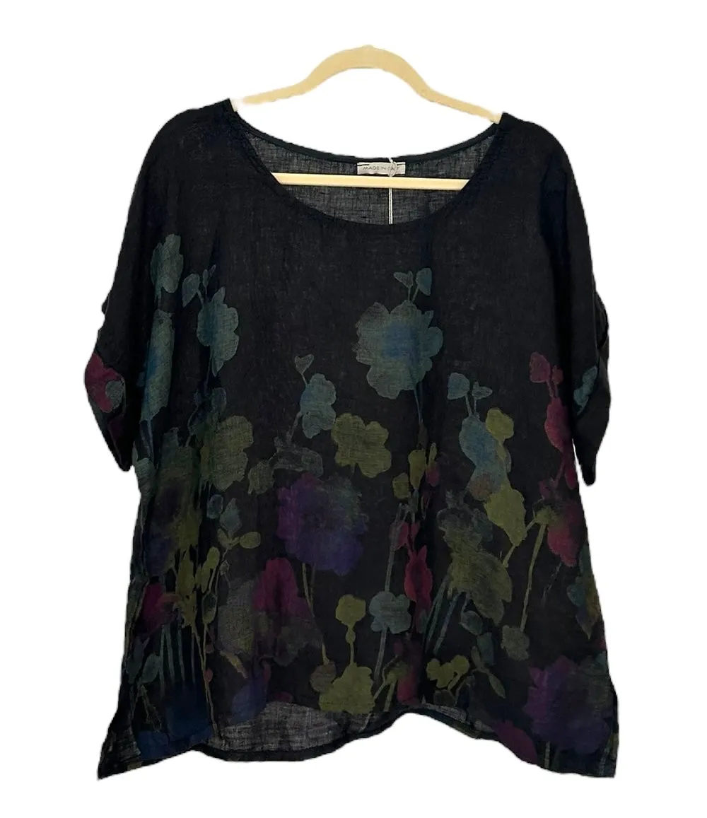 Black Flora Linen Top *BEST SELLER*