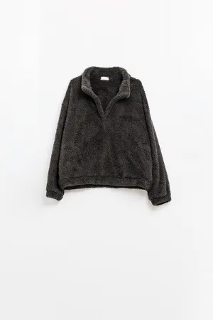 Black fluffy v-neck sweater