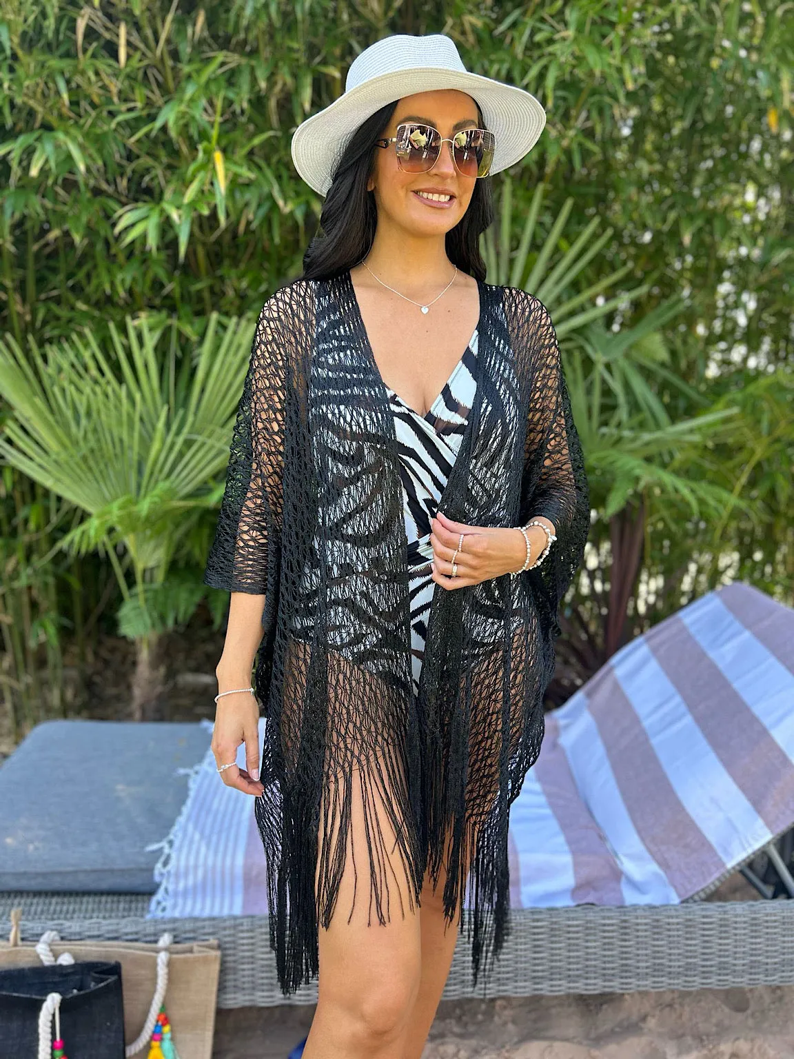 Black Fringed Lurex Shimmer Cover Up Sofia