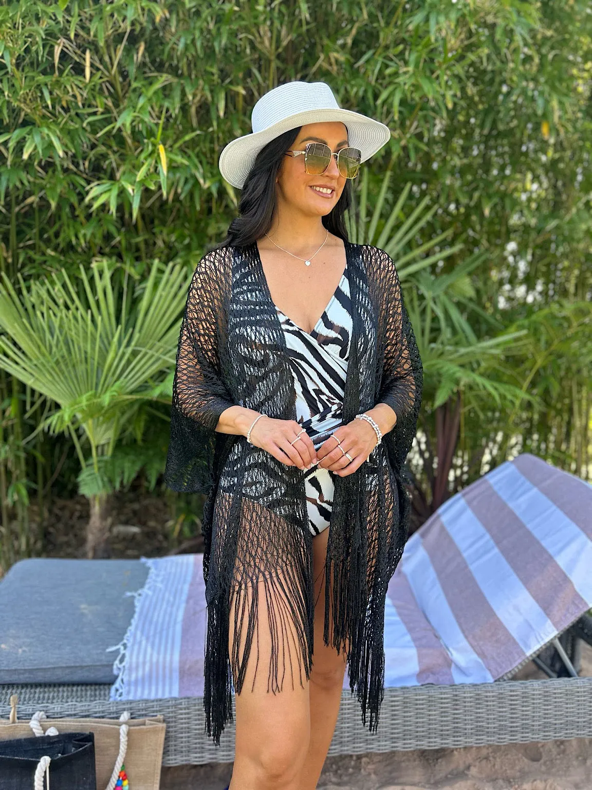 Black Fringed Lurex Shimmer Cover Up Sofia