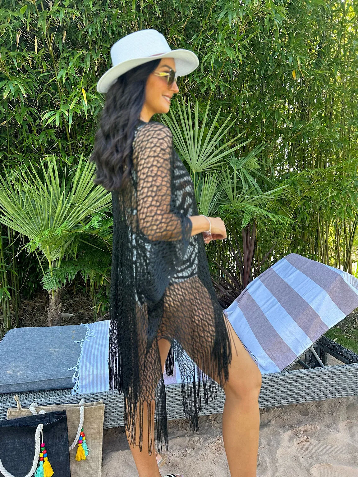 Black Fringed Lurex Shimmer Cover Up Sofia