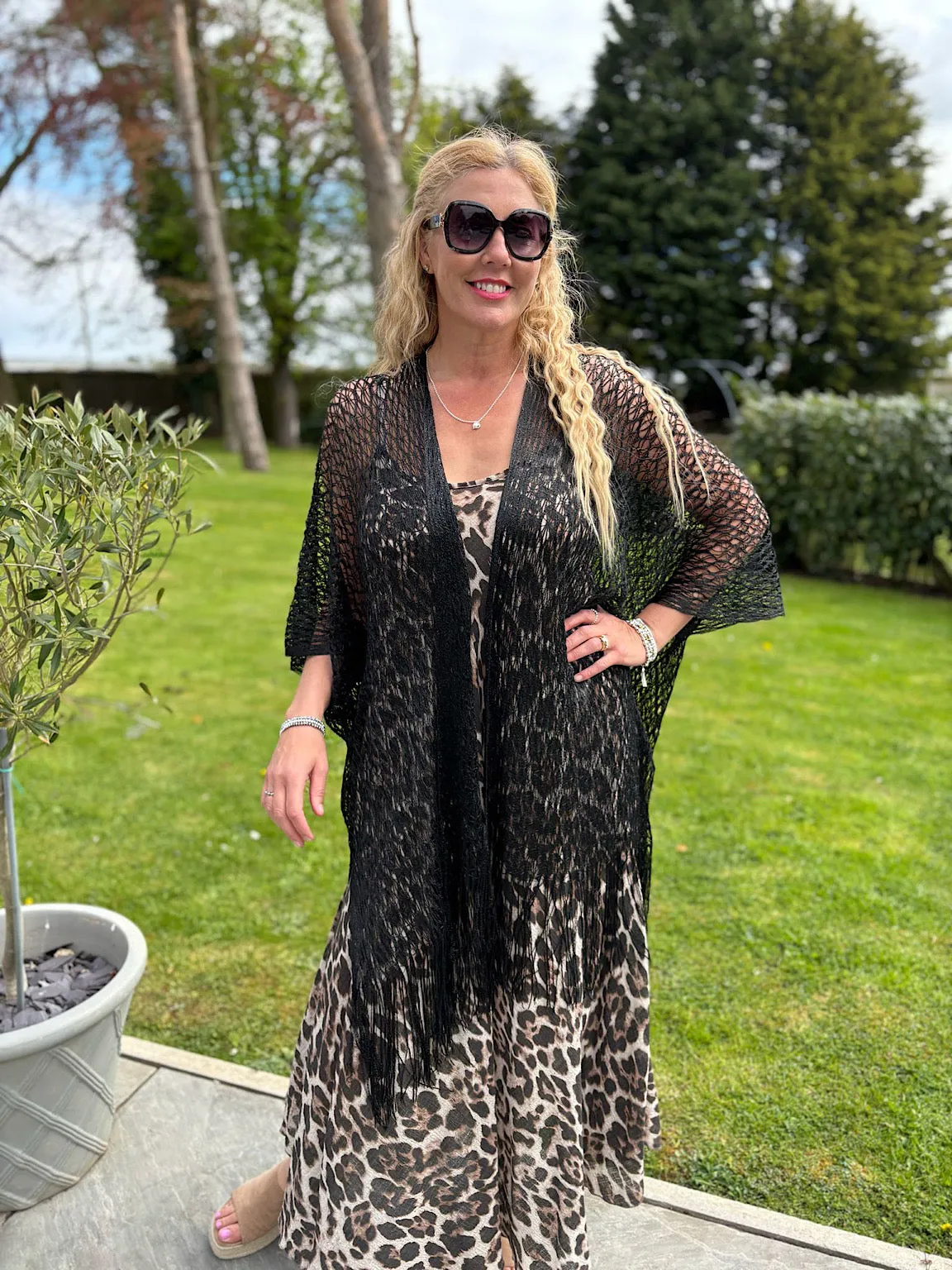 Black Fringed Lurex Shimmer Cover Up Sofia