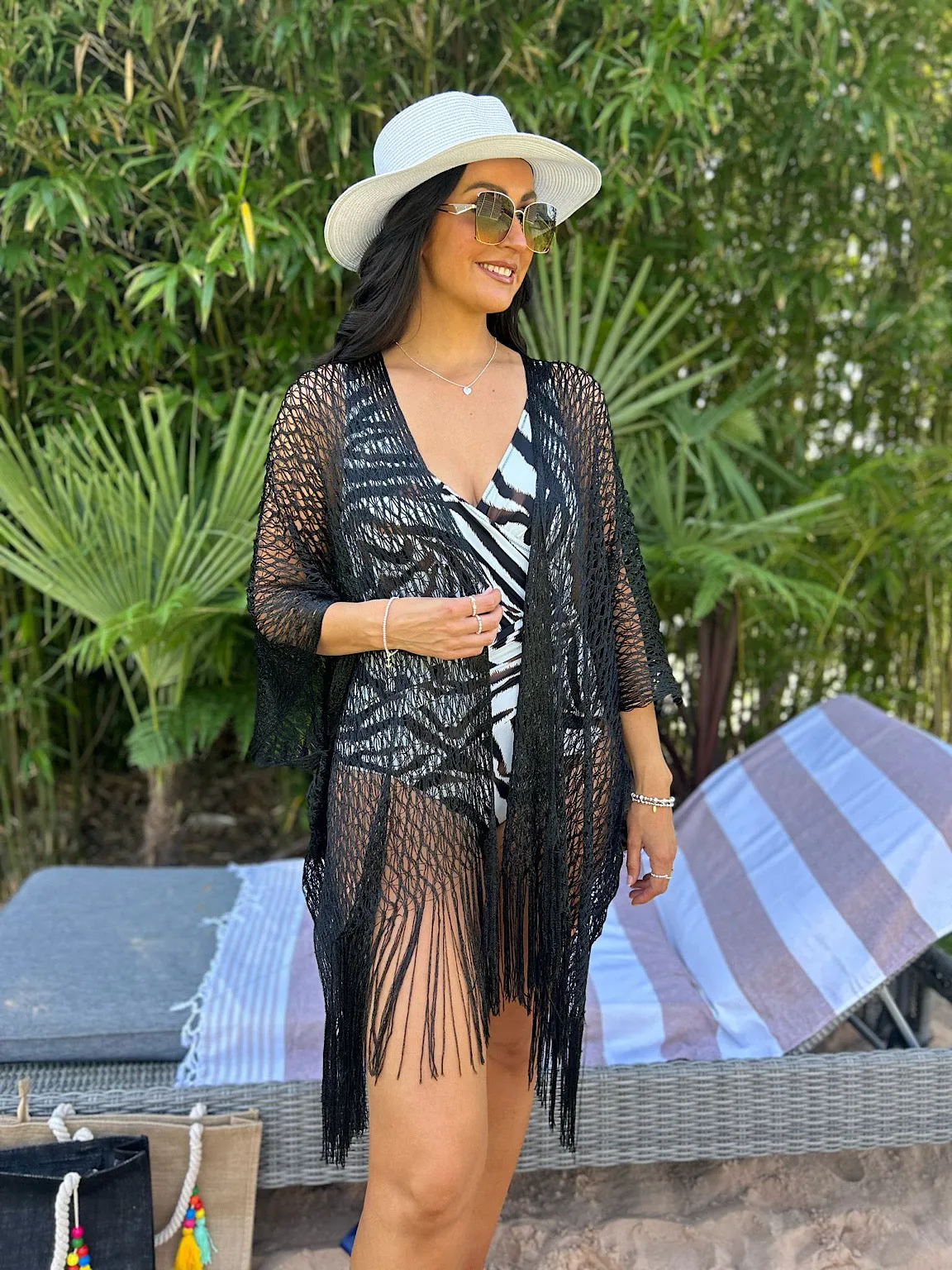 Black Fringed Lurex Shimmer Cover Up Sofia