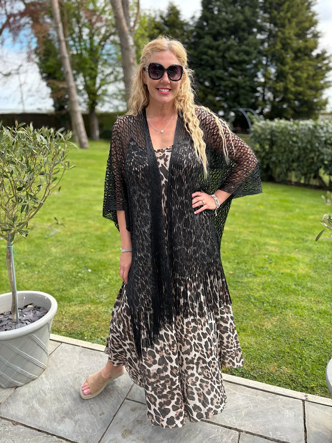 Black Fringed Lurex Shimmer Cover Up Sofia