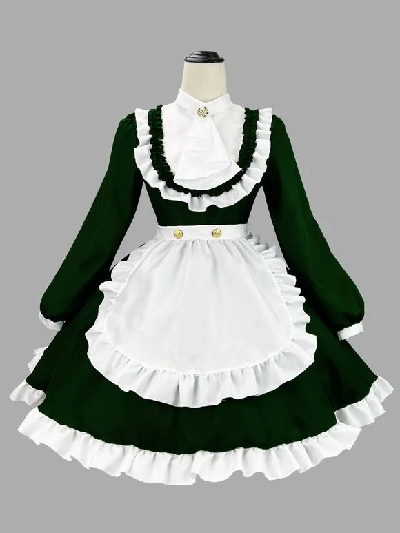 Black Maid Lolita Dresses Ruffles Long Sleeves Double Buckles Lolita Dress