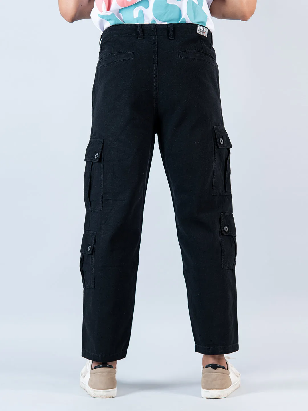 Black Matty Linen Non Lycra Mens Cargo Pants