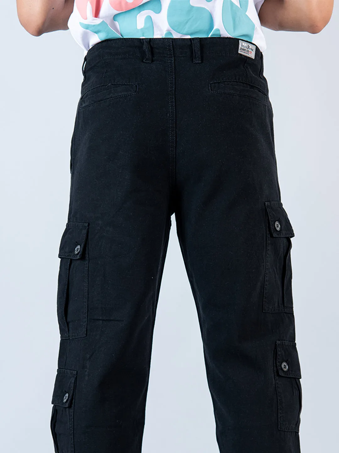 Black Matty Linen Non Lycra Mens Cargo Pants