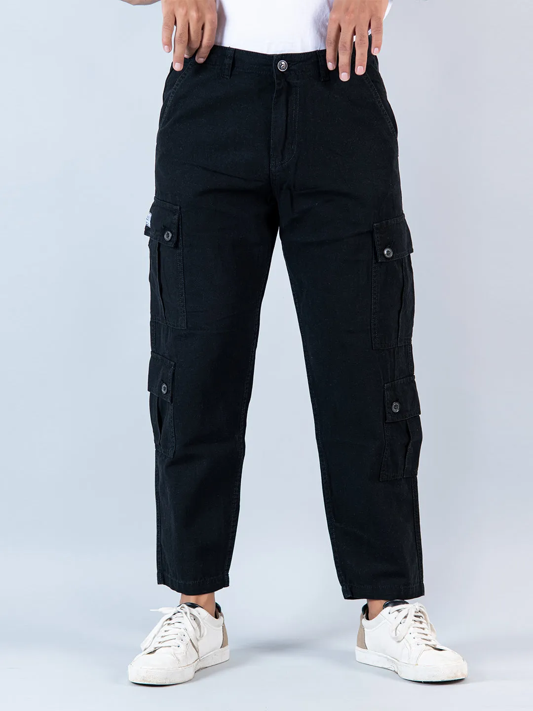 Black Matty Linen Non Lycra Mens Cargo Pants