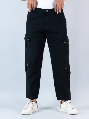 Black Matty Linen Non Lycra Mens Cargo Pants