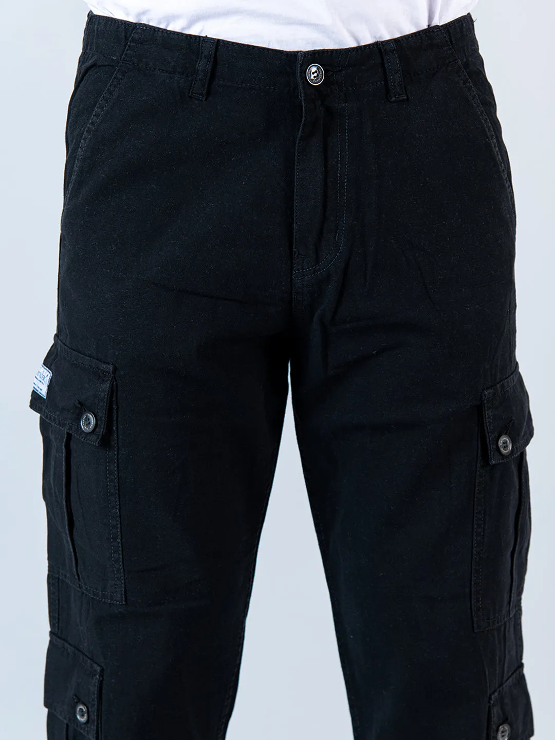 Black Matty Linen Non Lycra Mens Cargo Pants