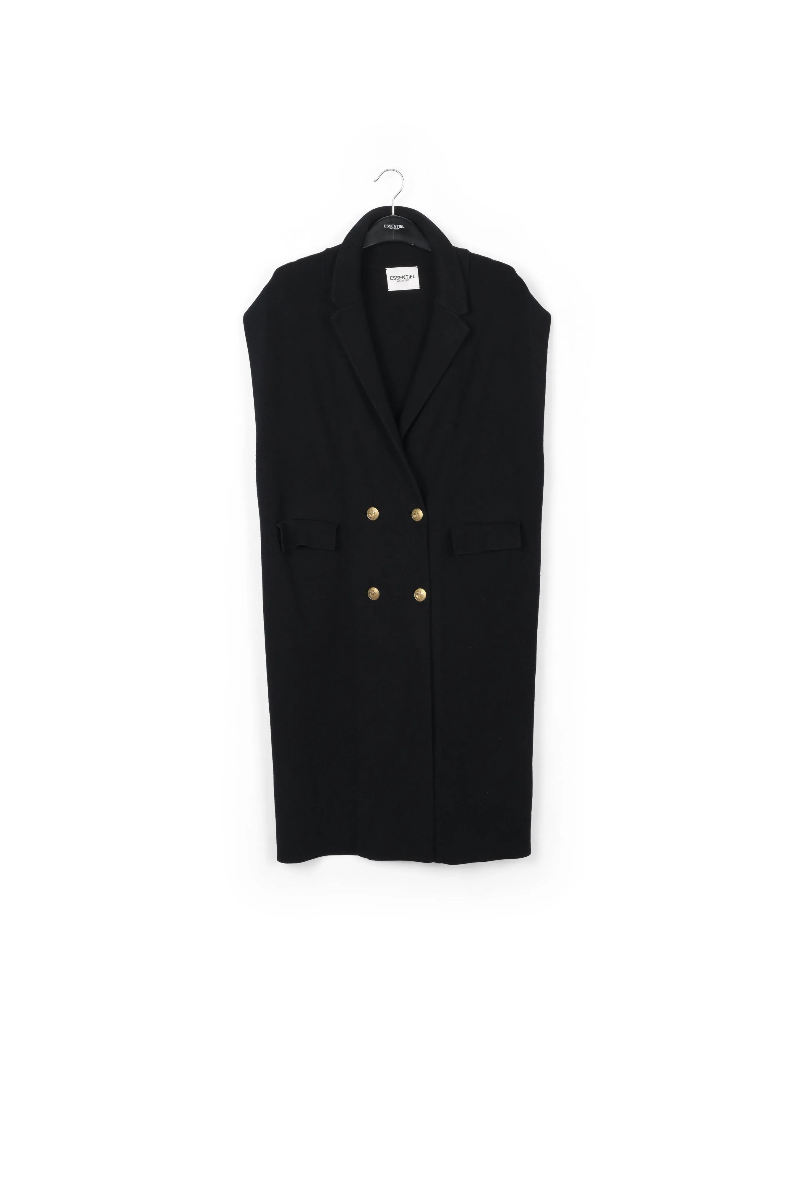 Black sleeveless midi-length cardigan