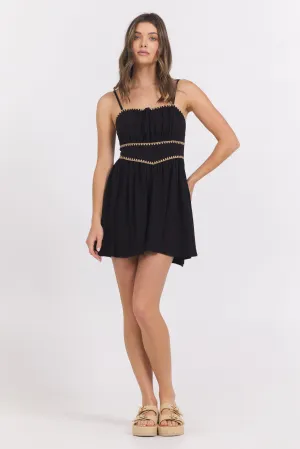 Black Tank Dress with Tan Whip Stitch Trim