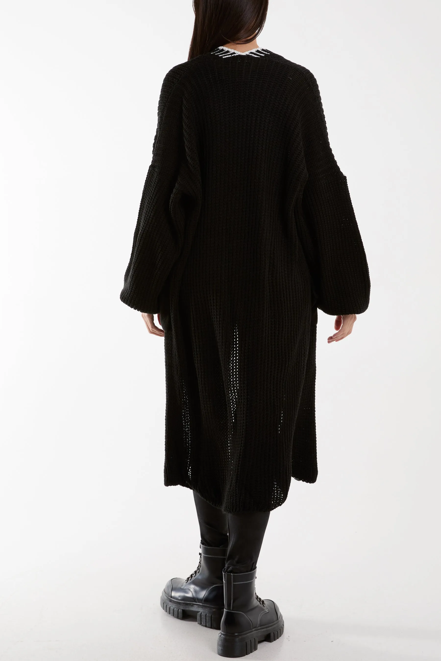 Blanket Stitch Hem Longline Cardigan