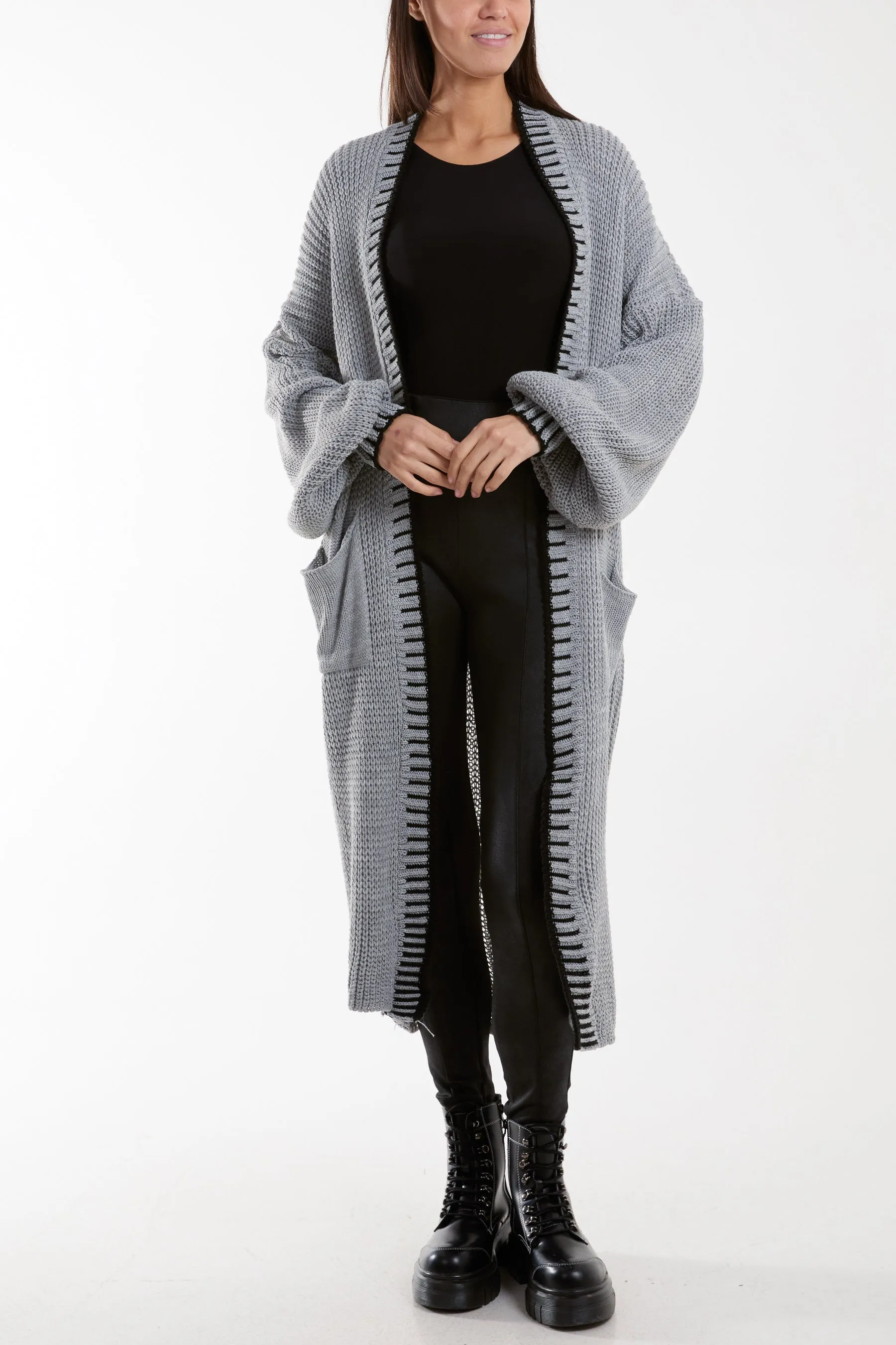 Blanket Stitch Hem Longline Cardigan