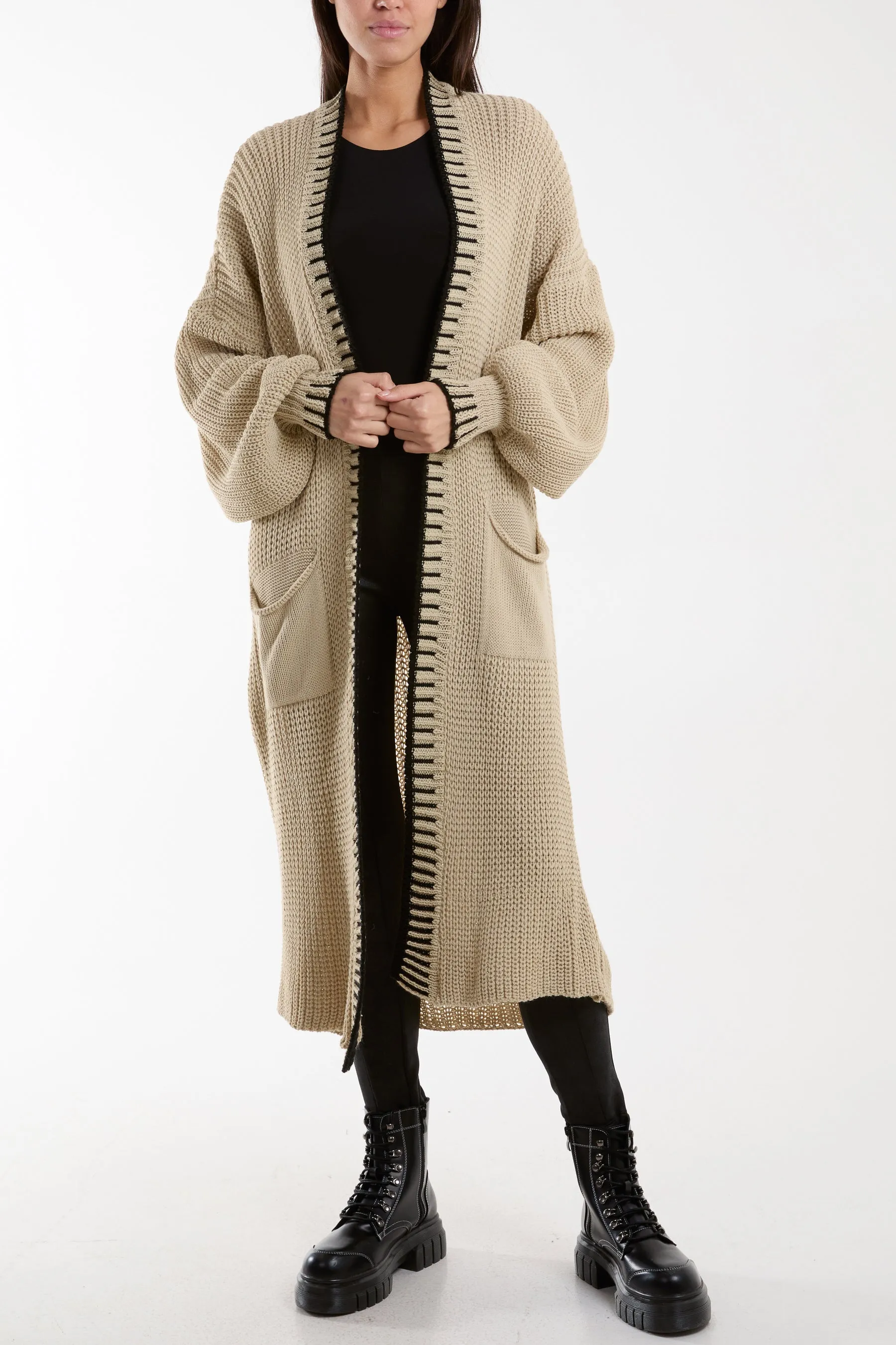 Blanket Stitch Hem Longline Cardigan