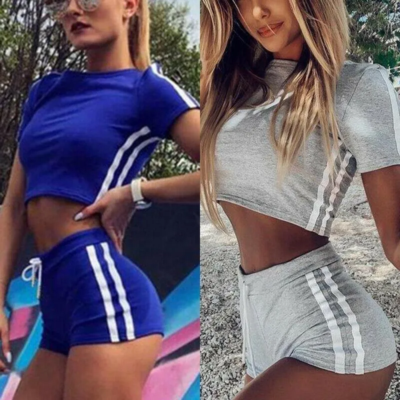 Blue Athletic Crop Top and Shorts Set