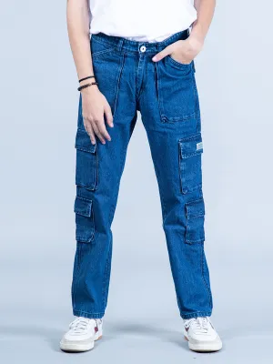 Blue Straight Fit Cargo Denim