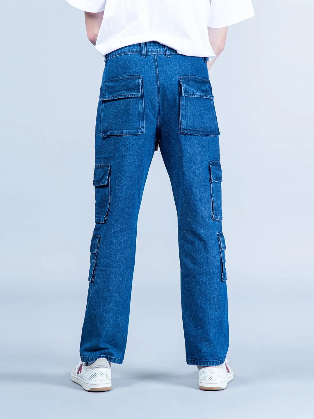 Blue Straight Fit Cargo Denim