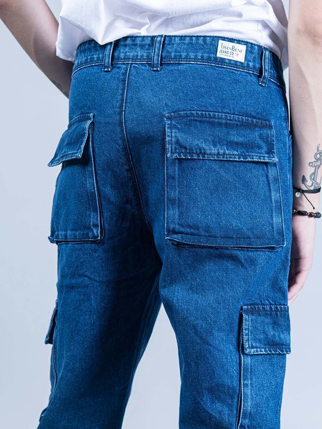 Blue Straight Fit Cargo Denim