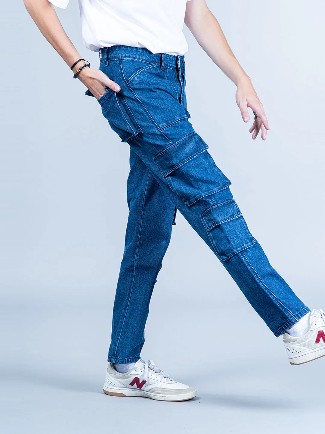 Blue Straight Fit Cargo Denim