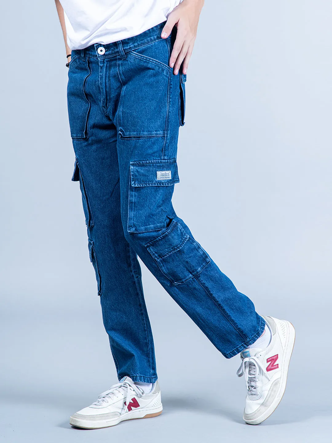 Blue Straight Fit Cargo Denim
