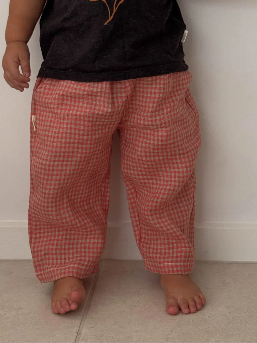 Bobbie Linen Unisex Pants | Coral Petite Check