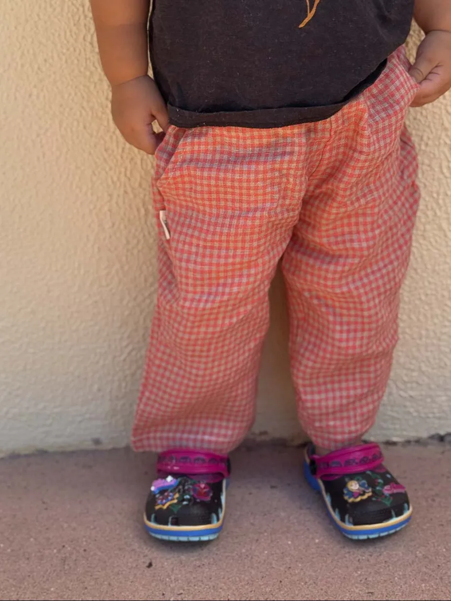 Bobbie Linen Unisex Pants | Coral Petite Check