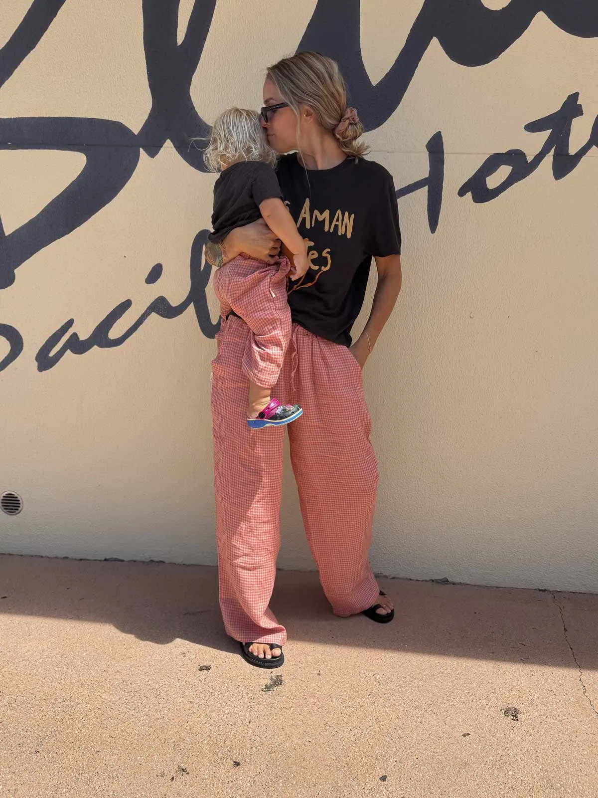 Bobbie Linen Unisex Pants | Coral Petite Check