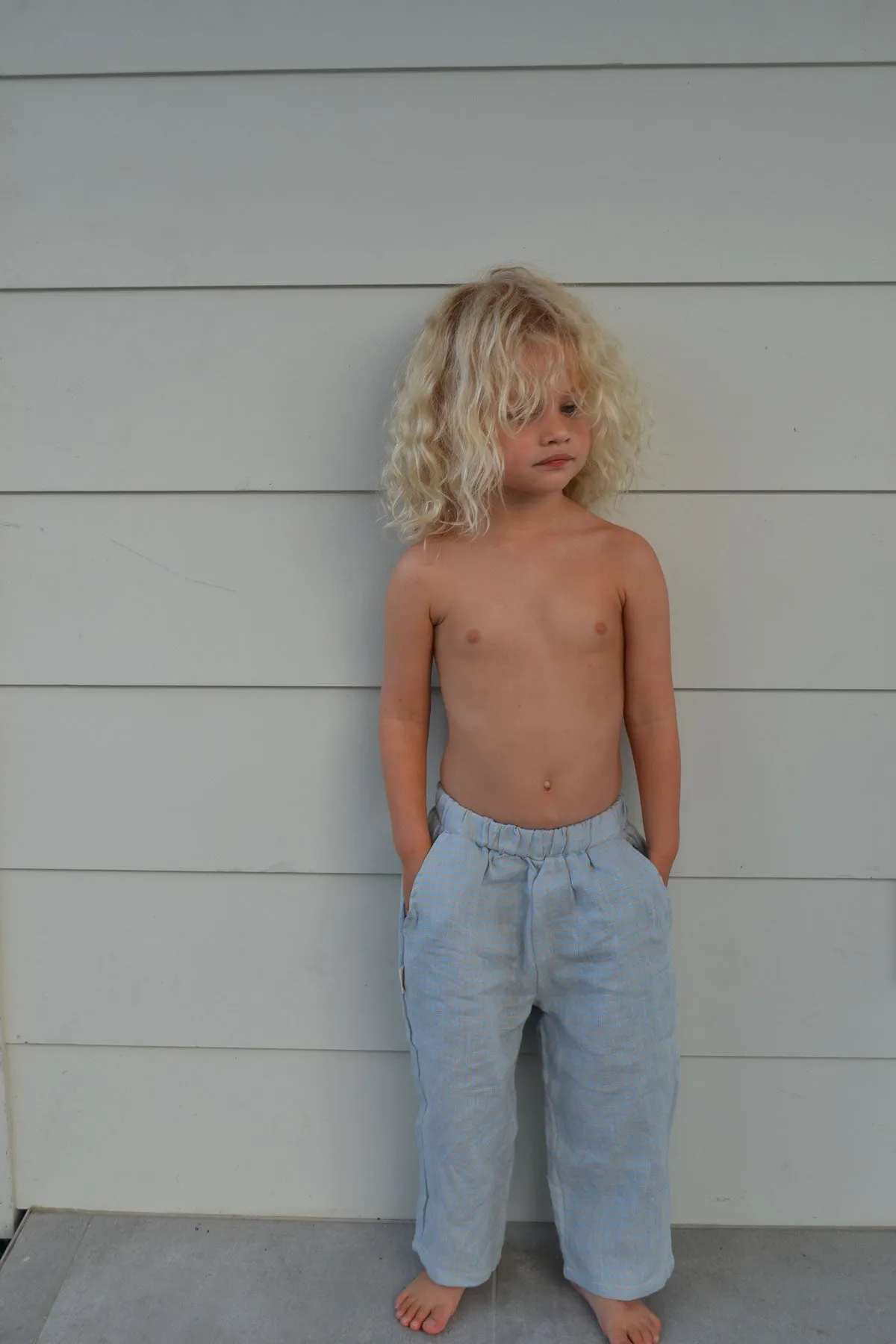 Bobbie Linen Unisex Pants | Seafoam Gingham