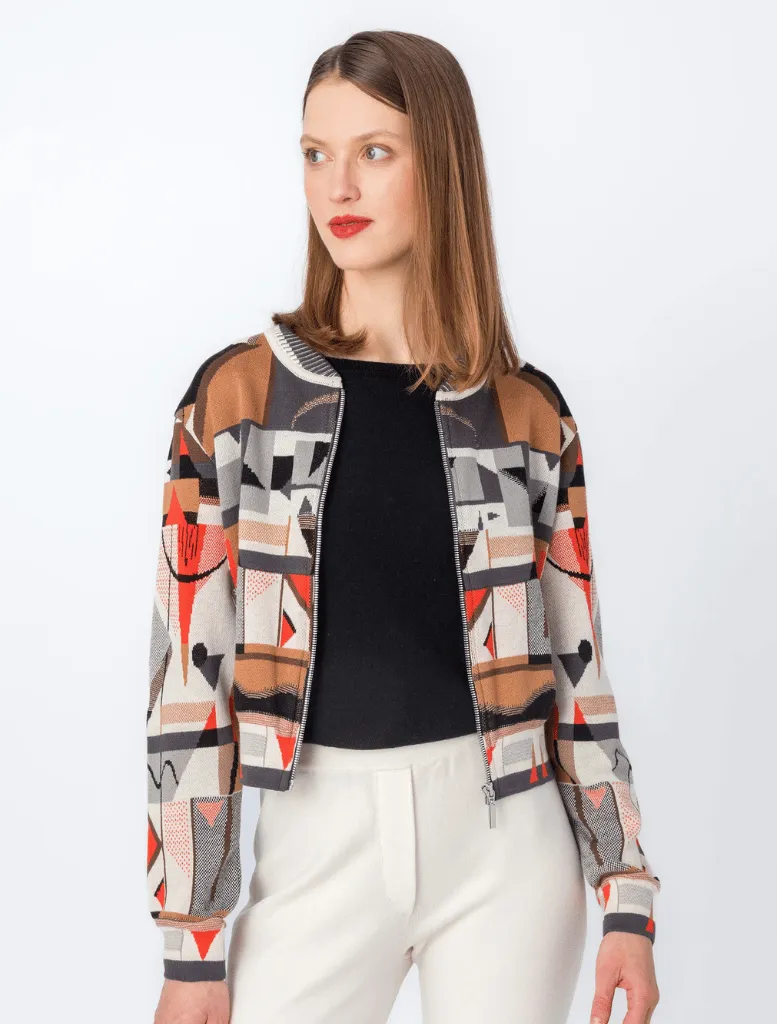 Bomber Jacket Artistic Pattern - White Coffee