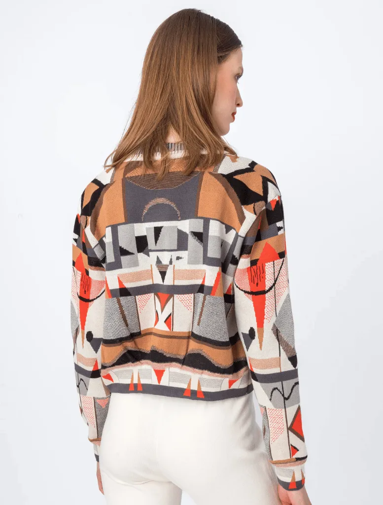 Bomber Jacket Artistic Pattern - White Coffee