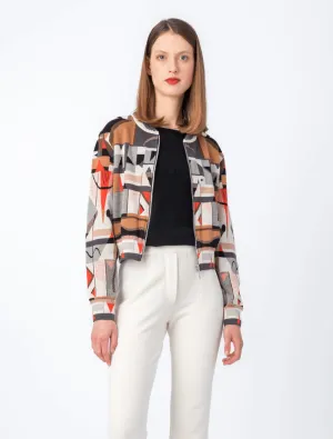 Bomber Jacket Artistic Pattern - White Coffee