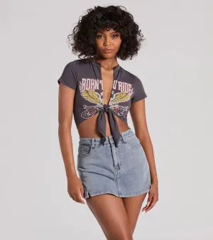 Born To Ride Short Sleeve Tie Front Graphic Tee