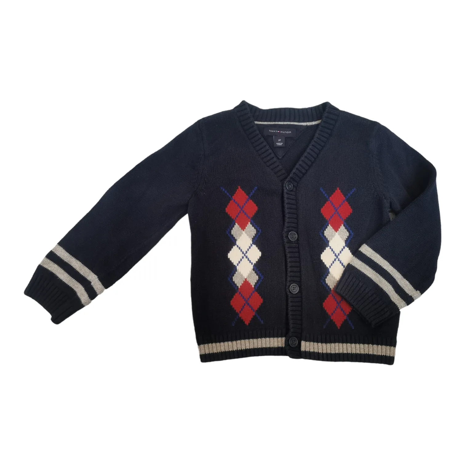 BOY SIZE 3 YEARS - TOMMY HILFIGER, Argyle Knit Sweater, V-Neck EUC B31