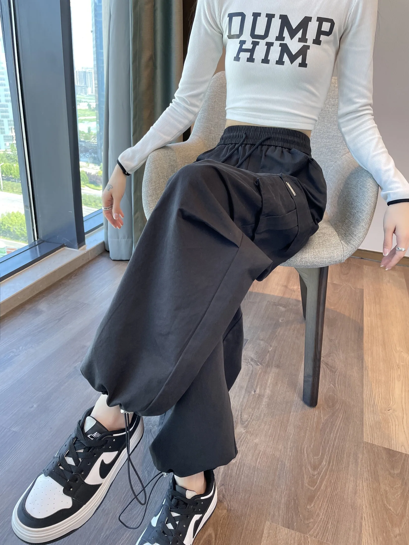 Breathable Solid Color Cargo Pants with Comfort and Drawstring Cuffs