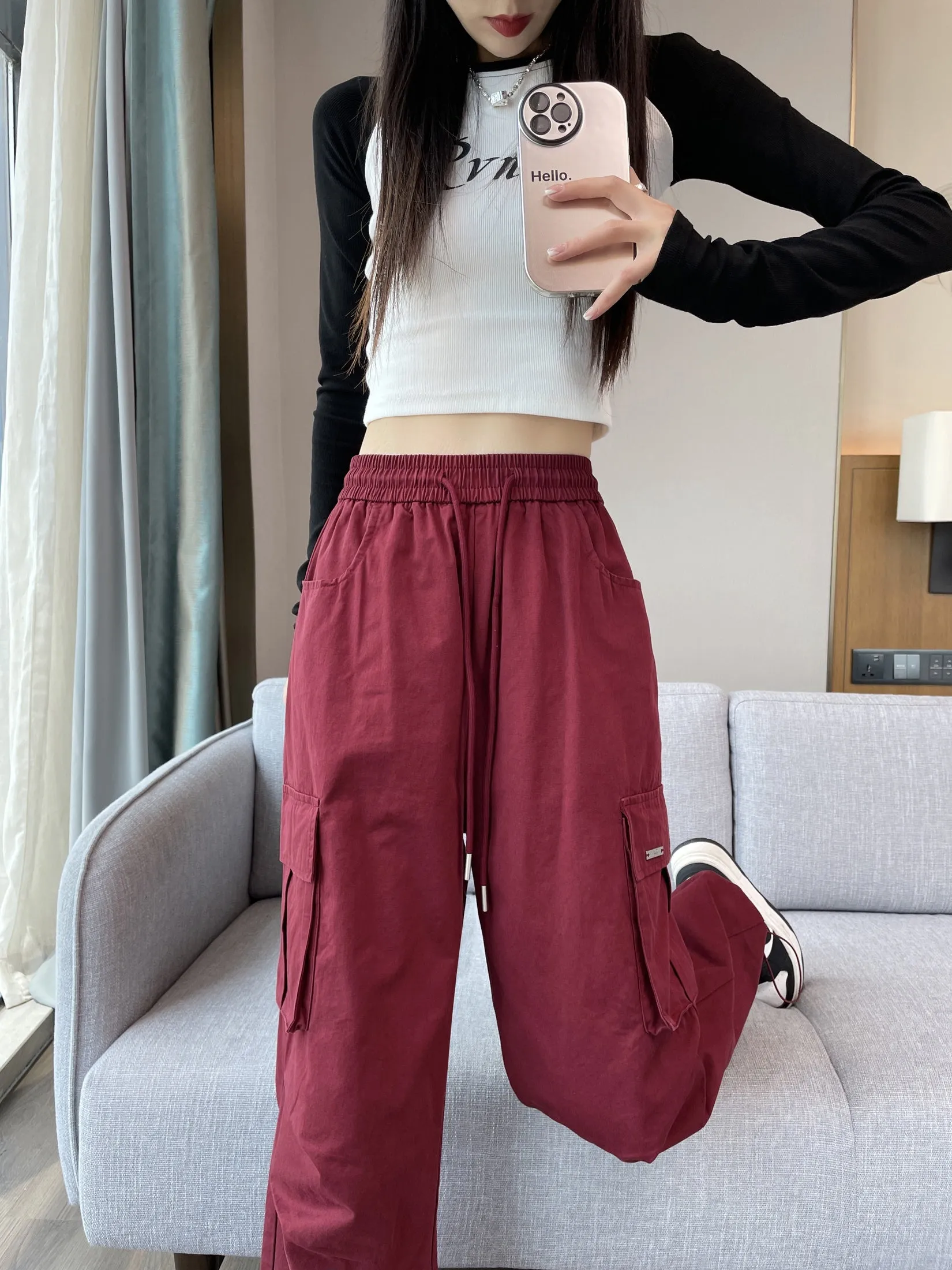 Breathable Solid Color Cargo Pants with Comfort and Drawstring Cuffs