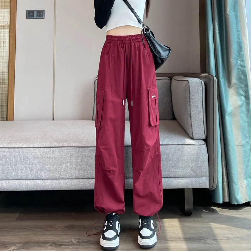 Breathable Solid Color Cargo Pants with Comfort and Drawstring Cuffs