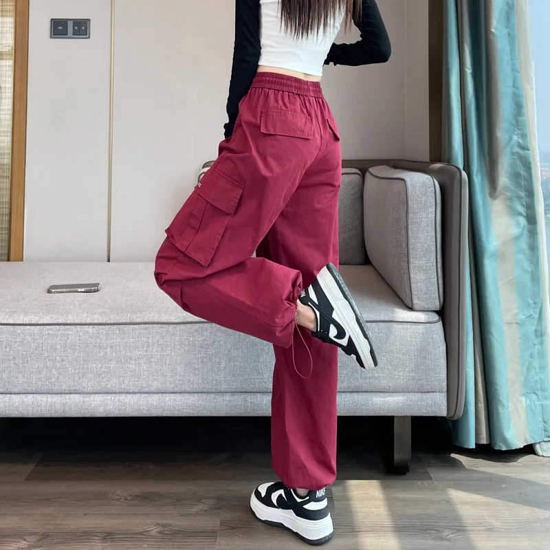 Breathable Solid Color Cargo Pants with Comfort and Drawstring Cuffs
