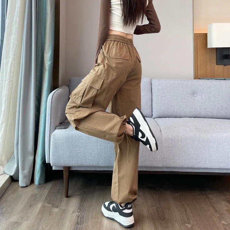 Breathable Solid Color Cargo Pants with Comfort and Drawstring Cuffs
