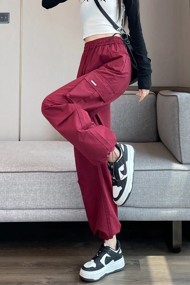 Breathable Solid Color Cargo Pants with Comfort and Drawstring Cuffs