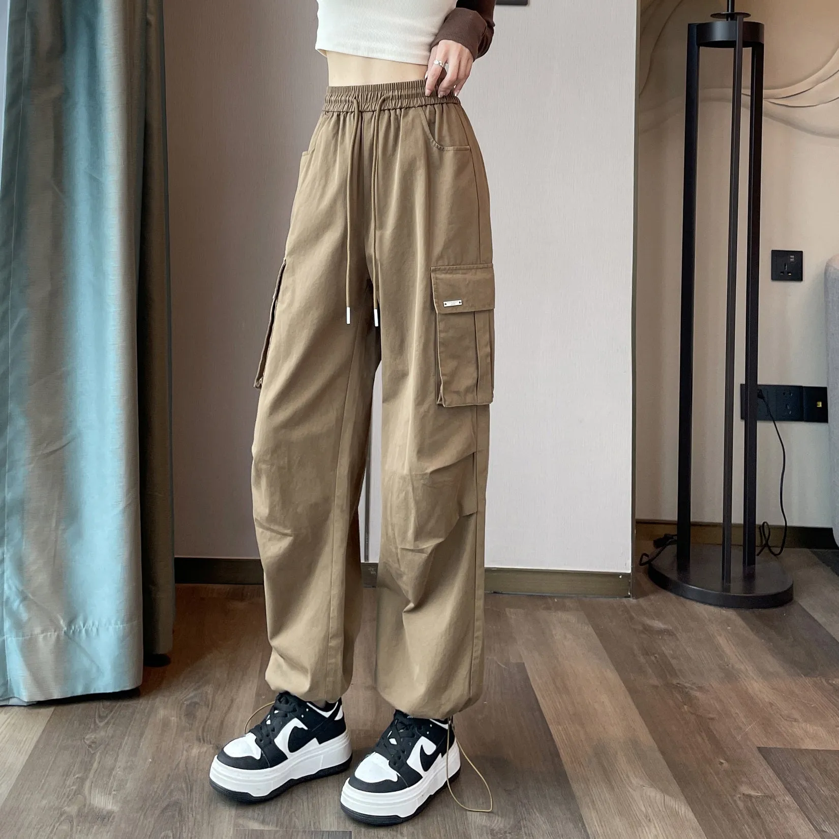 Breathable Solid Color Cargo Pants with Comfort and Drawstring Cuffs