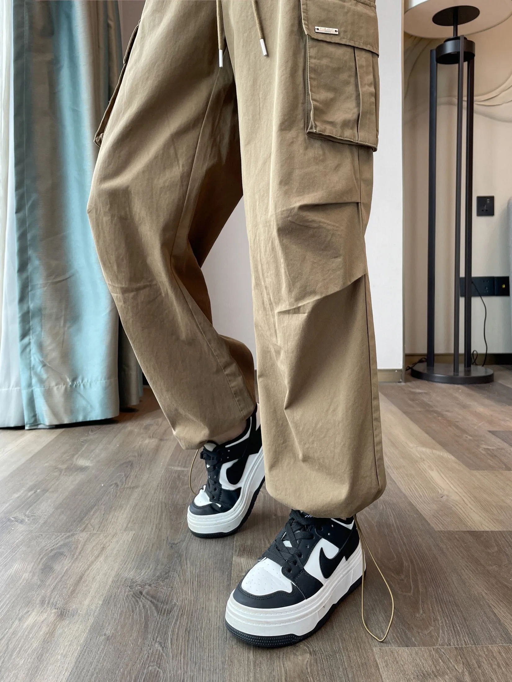 Breathable Solid Color Cargo Pants with Comfort and Drawstring Cuffs
