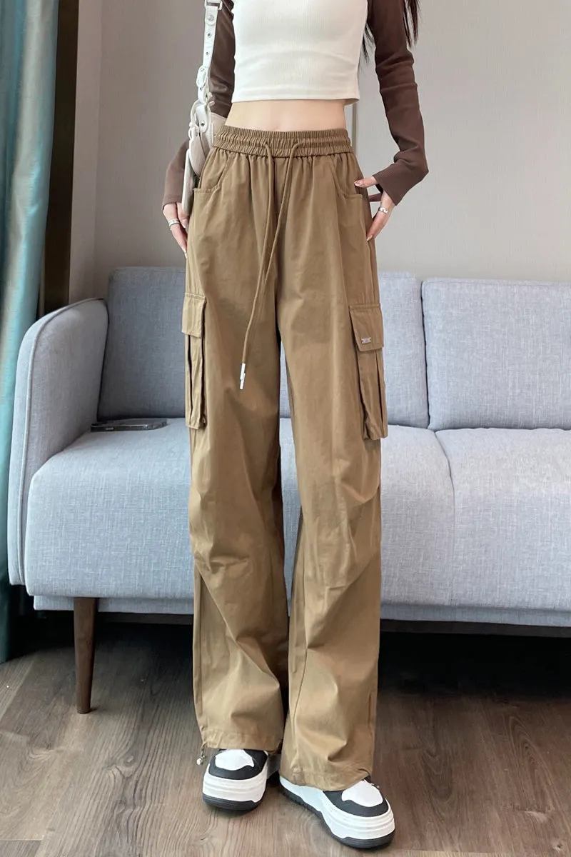 Breathable Solid Color Cargo Pants with Comfort and Drawstring Cuffs