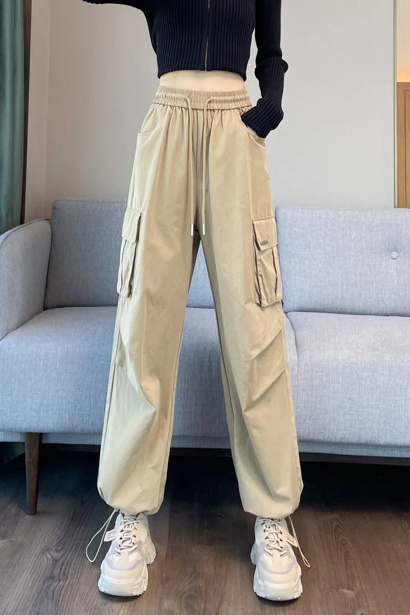 Breathable Solid Color Cargo Pants with Comfort and Drawstring Cuffs